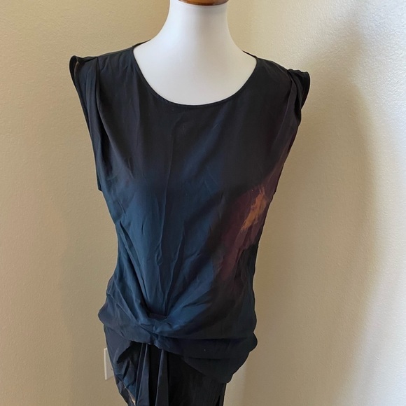 Allsaints Women’s Riviera ochre Dress Multi Colored Silk Side Ruched MIDI Dress - Picture 4 of 9